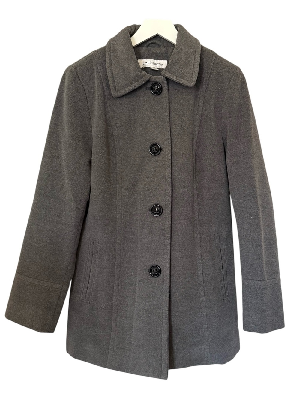 Liz Claiborne Classic Gray Peacoat Button Front Women's Size Large